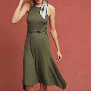 Anthropologie Kingsolver Ribbed Racerback Hankerchief Dress, Olive Green, S